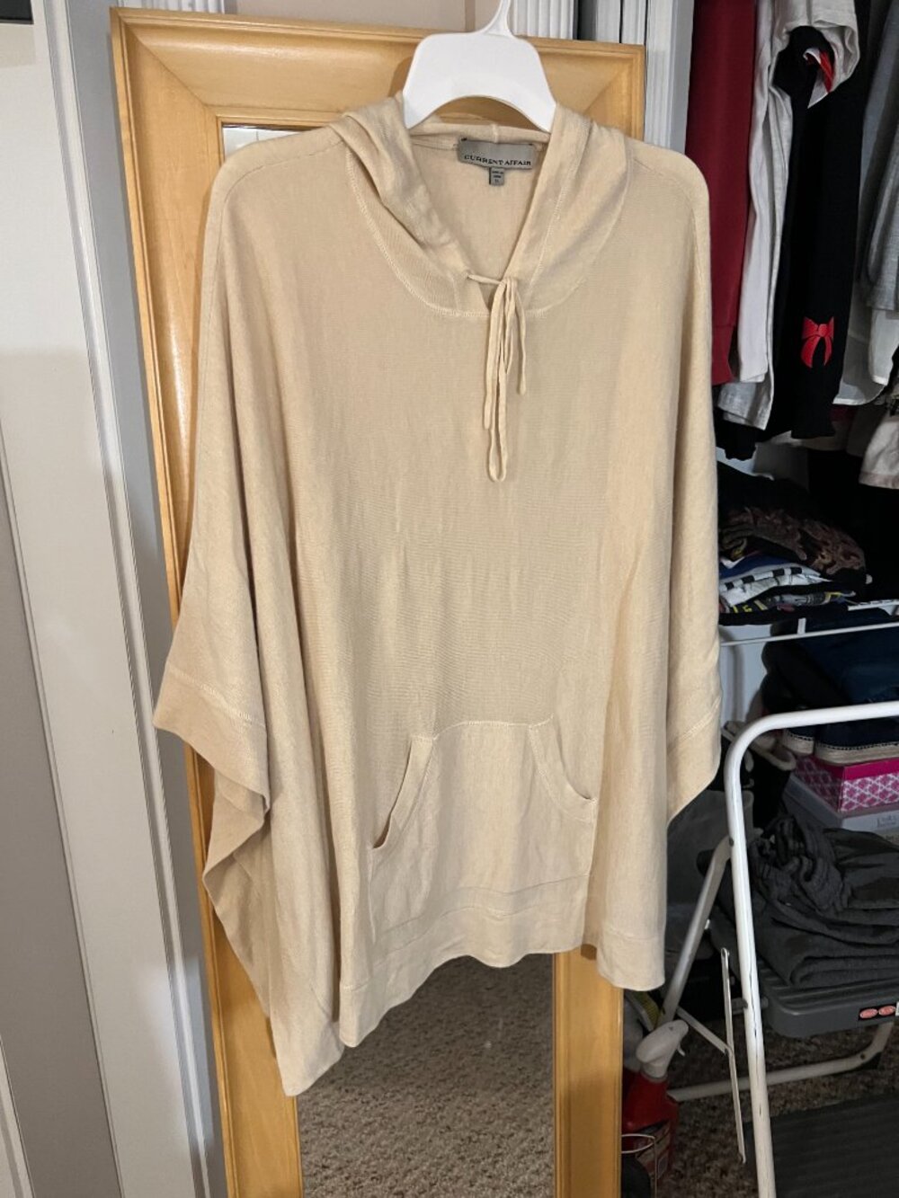 1X Soft Knit Pancho Sweater – Angora Blend – Beige/Tan